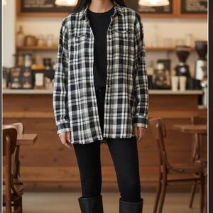 Eddie Bauer Black White Plaid Cotton Tencel Country Grunge XS